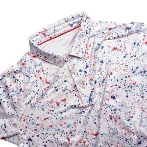 Obla Golf Polo Large Paint Splatter Red, White & Blue Performance Shirt